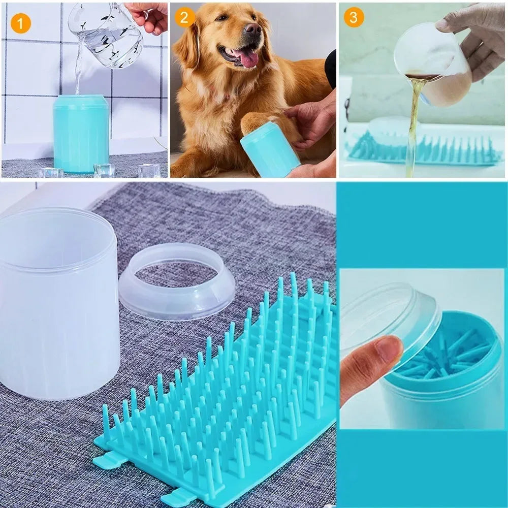 Nettoyeur de pattes de chien, peignes en Silicone souple, Portable, pour l'extérieur, lave-pieds pour animaux de compagnie, brosse de nettoyage des pattes, lavage rapide, seau de nettoyage des pieds