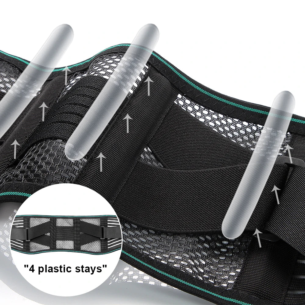 1 attelle pour le bas du dos pour soulager la douleur – Ceinture de soutien lombaire réglable pour sciatique, respirante et stabilisation avec 4 supports en acier