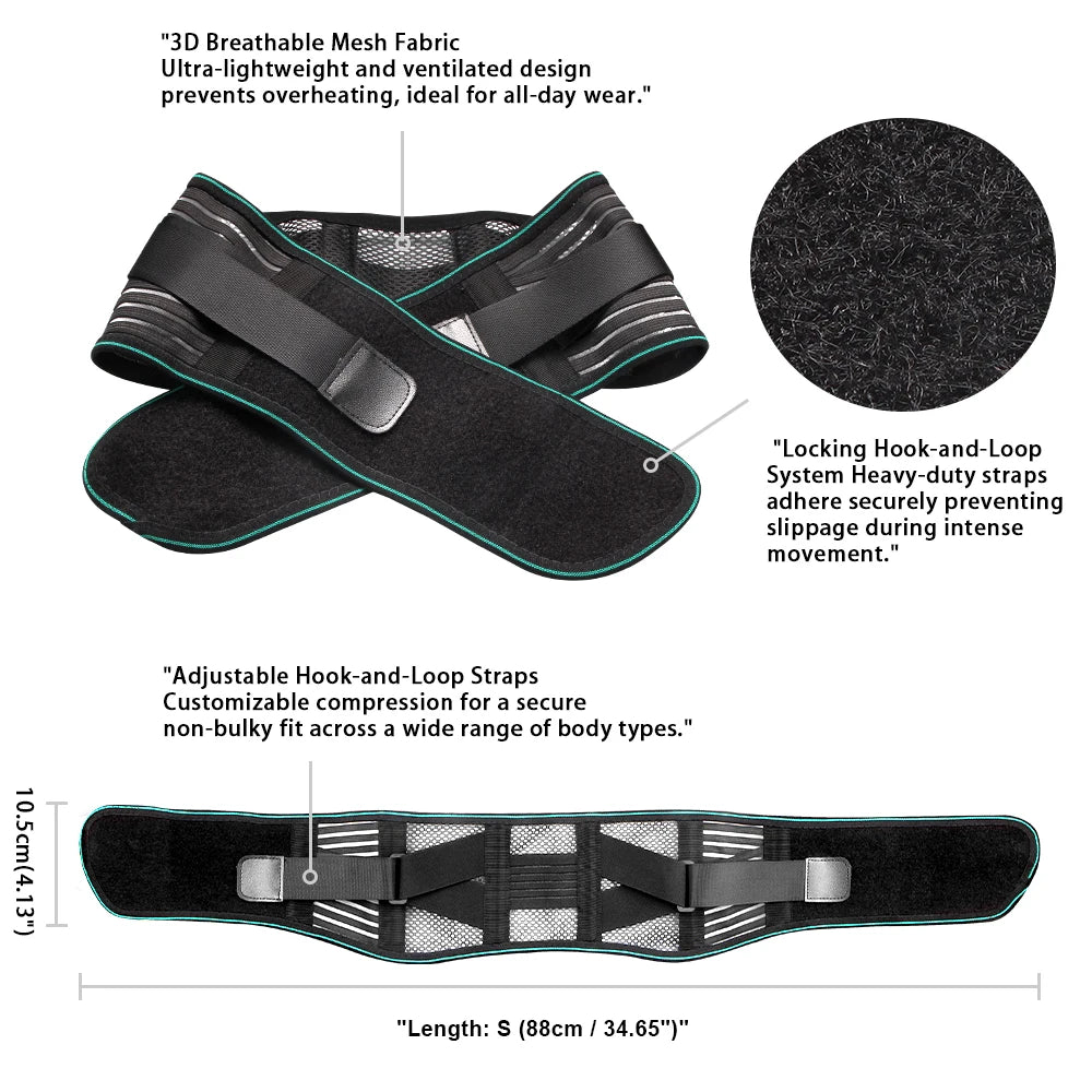 1 attelle pour le bas du dos pour soulager la douleur – Ceinture de soutien lombaire réglable pour sciatique, respirante et stabilisation avec 4 supports en acier