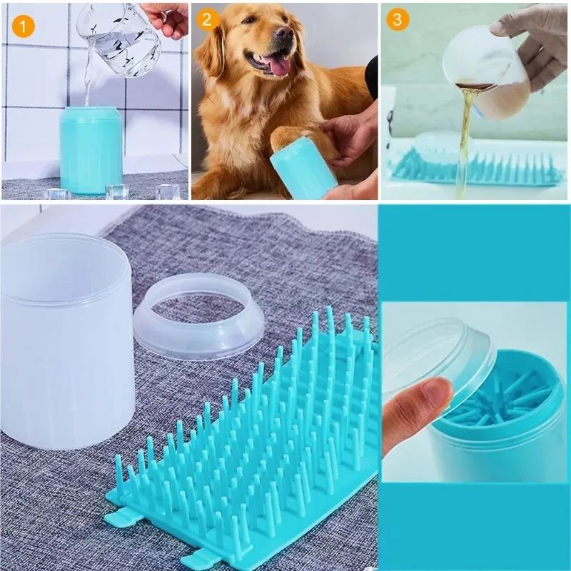 Nettoyeur de pattes de chien, peignes en Silicone souple, Portable, pour l'extérieur, lave-pieds pour animaux de compagnie, brosse de nettoyage des pattes, lavage rapide, seau de nettoyage des pieds